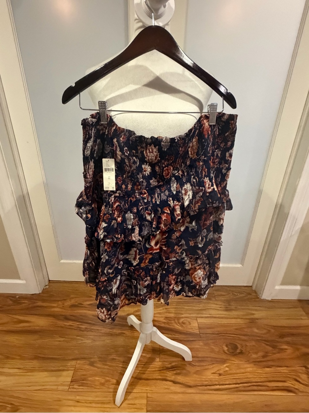 Anthropologie Navy Floral Ruffle Mini Skirt - Picture 6 of 11
